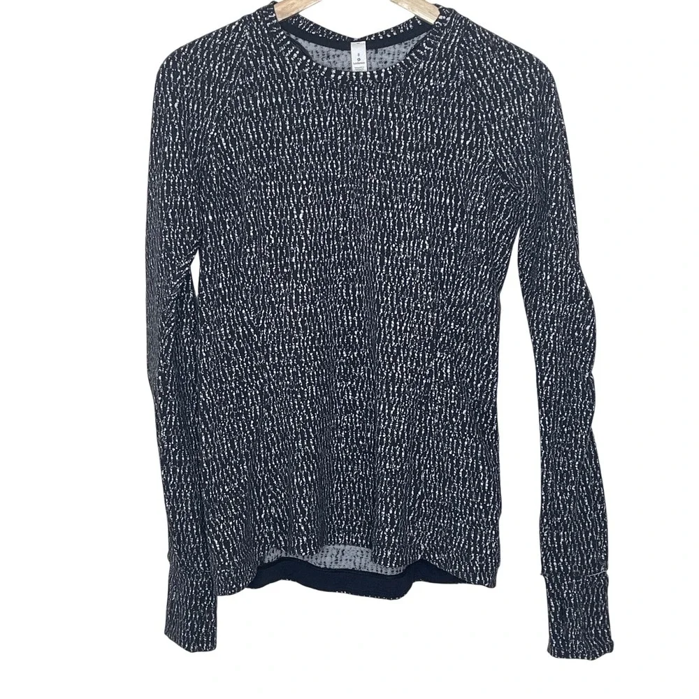 Lululemon Swiftly Tech Long Sleeve Crew Speckled Black White Running‎ Top Size 8